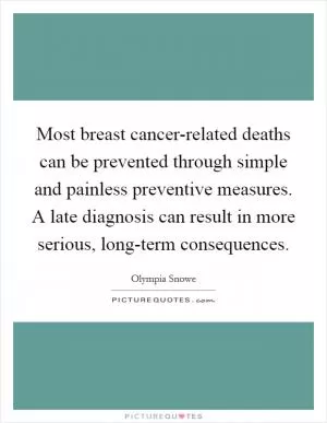 Most breast cancer-related deaths can be prevented through simple and painless preventive measures. A late diagnosis can result in more serious, long-term consequences Picture Quote #1