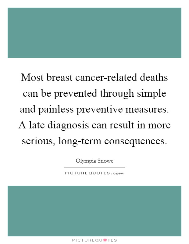 Most breast cancer-related deaths can be prevented through simple and painless preventive measures. A late diagnosis can result in more serious, long-term consequences Picture Quote #1
