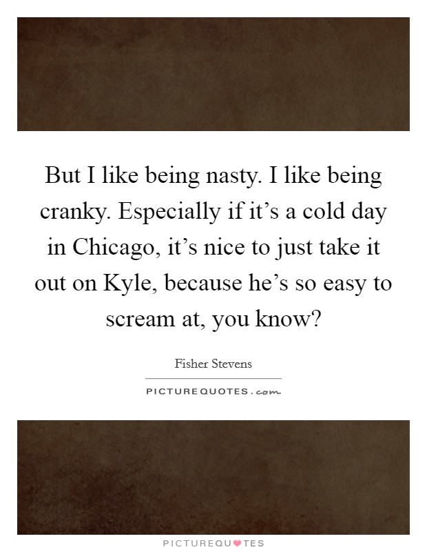 But I like being nasty. I like being cranky. Especially if it's a cold day in Chicago, it's nice to just take it out on Kyle, because he's so easy to scream at, you know? Picture Quote #1