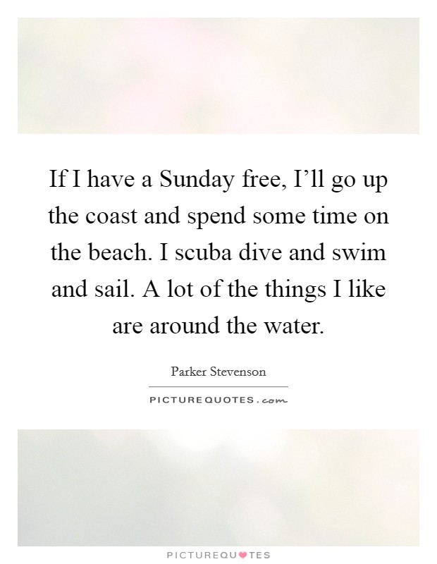 If I have a Sunday free, I'll go up the coast and spend some time on the beach. I scuba dive and swim and sail. A lot of the things I like are around the water Picture Quote #1