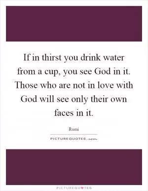 If in thirst you drink water from a cup, you see God in it. Those who are not in love with God will see only their own faces in it Picture Quote #1