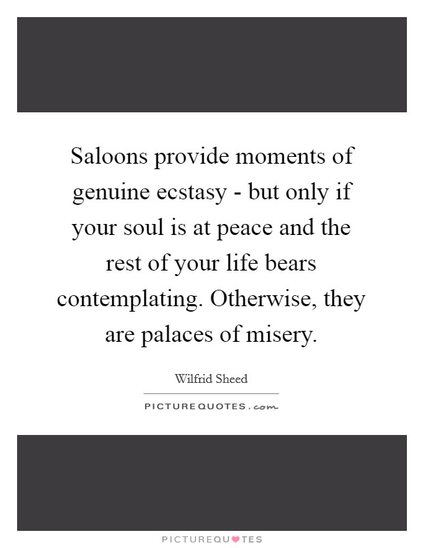 Saloons provide moments of genuine ecstasy - but only if your soul is at peace and the rest of your life bears contemplating. Otherwise, they are palaces of misery Picture Quote #1
