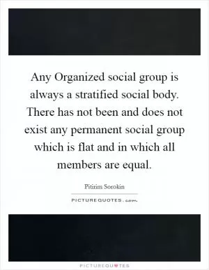Any Organized social group is always a stratified social body. There has not been and does not exist any permanent social group which is flat and in which all members are equal Picture Quote #1