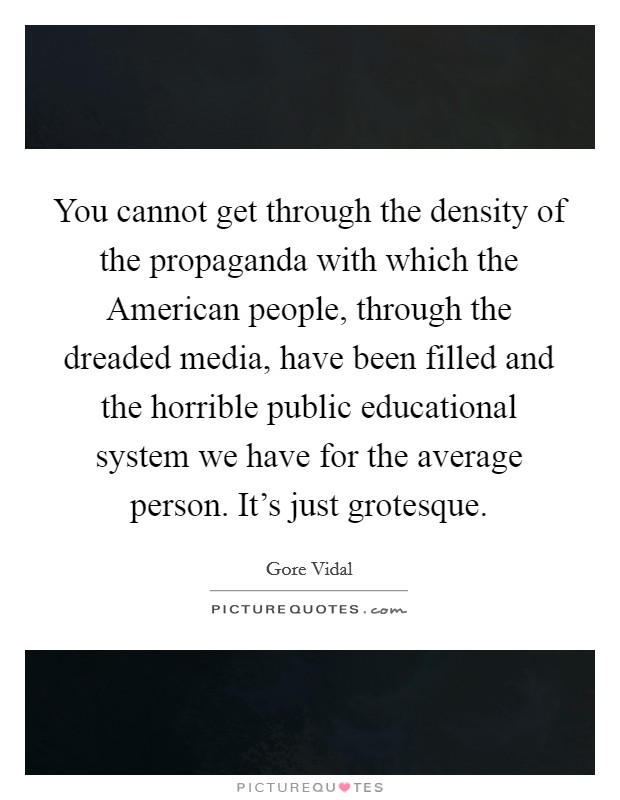 You cannot get through the density of the propaganda with which the American people, through the dreaded media, have been filled and the horrible public educational system we have for the average person. It's just grotesque Picture Quote #1