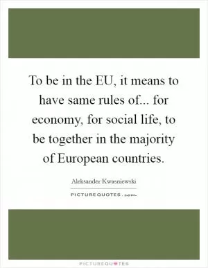 To be in the EU, it means to have same rules of... for economy, for social life, to be together in the majority of European countries Picture Quote #1