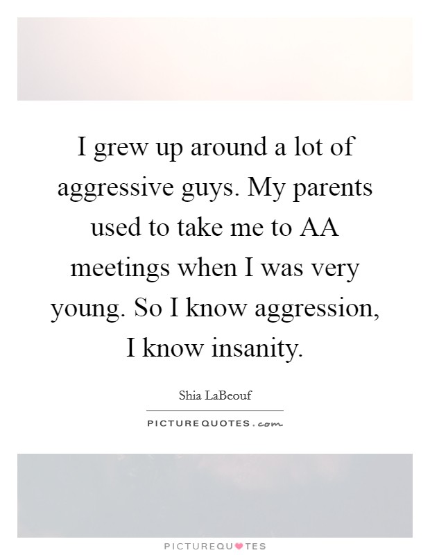 I grew up around a lot of aggressive guys. My parents used to take me to AA meetings when I was very young. So I know aggression, I know insanity Picture Quote #1
