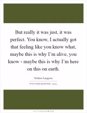 But really it was just, it was perfect. You know, I actually got that feeling like you know what, maybe this is why I’m alive, you know - maybe this is why I’m here on this on earth Picture Quote #1