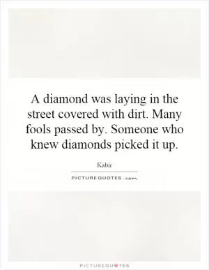 A diamond was laying in the street covered with dirt. Many fools passed by. Someone who knew diamonds picked it up Picture Quote #1