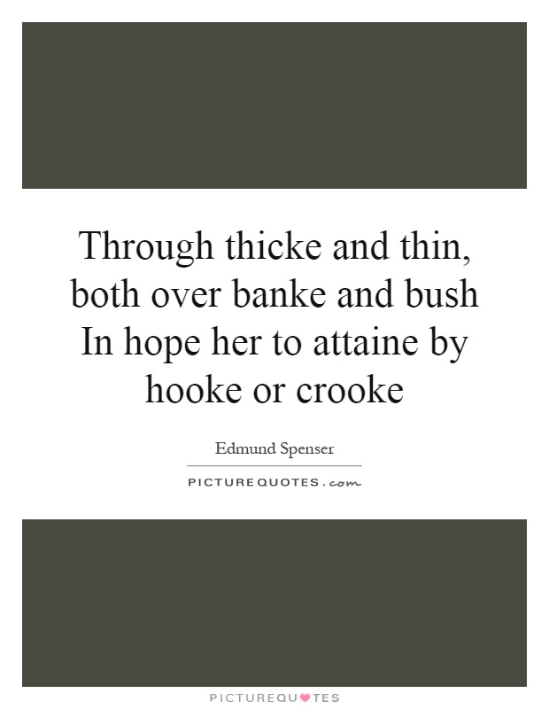 Through thicke and thin, both over banke and bush In hope her to attaine by hooke or crooke Picture Quote #1