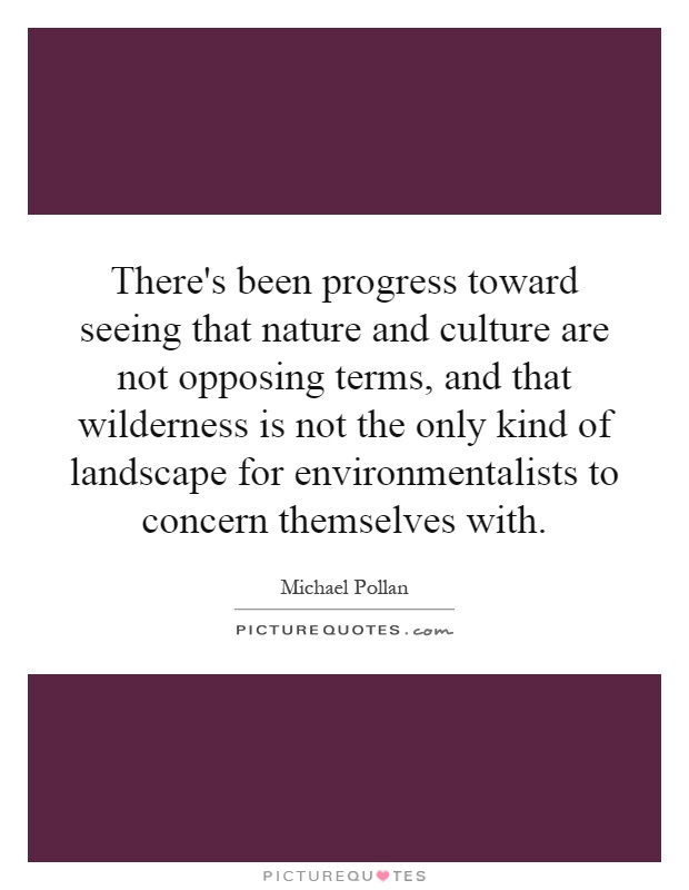 There's been progress toward seeing that nature and culture are not opposing terms, and that wilderness is not the only kind of landscape for environmentalists to concern themselves with Picture Quote #1