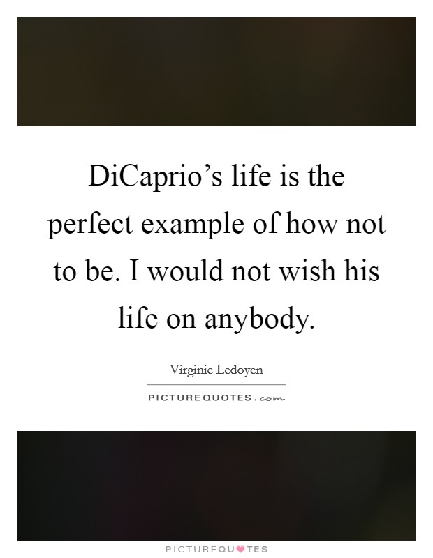 DiCaprio's life is the perfect example of how not to be. I would not wish his life on anybody Picture Quote #1