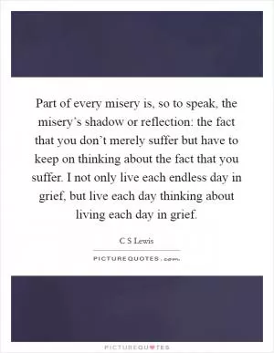 Part of every misery is, so to speak, the misery’s shadow or reflection: the fact that you don’t merely suffer but have to keep on thinking about the fact that you suffer. I not only live each endless day in grief, but live each day thinking about living each day in grief Picture Quote #1