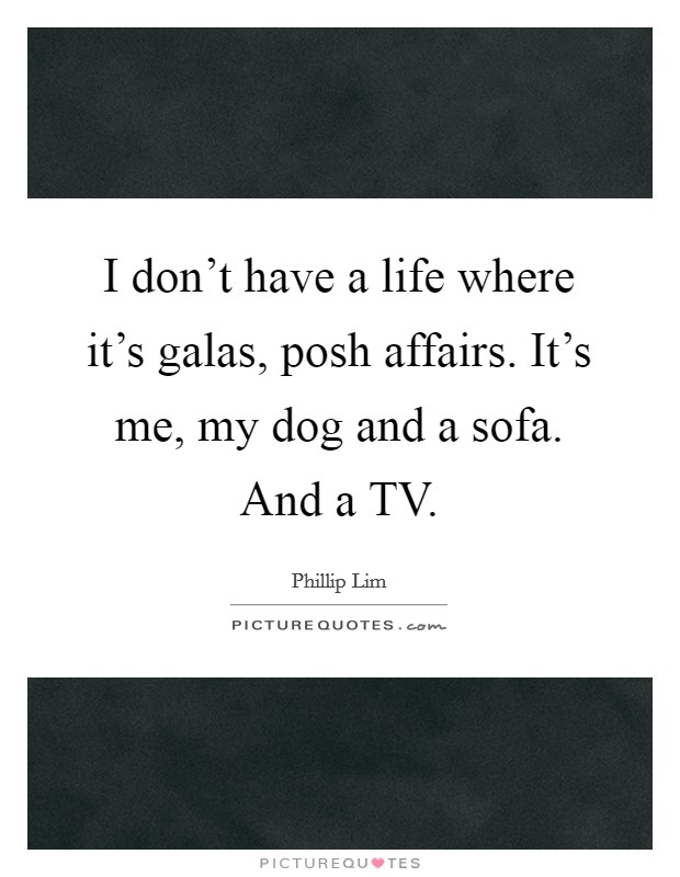 I don't have a life where it's galas, posh affairs. It's me, my dog and a sofa. And a TV Picture Quote #1