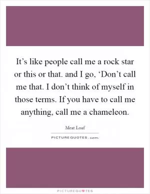 It’s like people call me a rock star or this or that. and I go, ‘Don’t call me that. I don’t think of myself in those terms. If you have to call me anything, call me a chameleon Picture Quote #1
