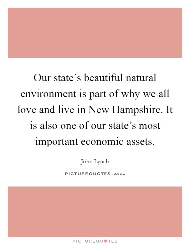 Our state's beautiful natural environment is part of why we all love and live in New Hampshire. It is also one of our state's most important economic assets Picture Quote #1