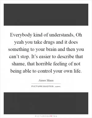Everybody kind of understands, Oh yeah you take drugs and it does something to your brain and then you can’t stop. It’s easier to describe that shame, that horrible feeling of not being able to control your own life Picture Quote #1