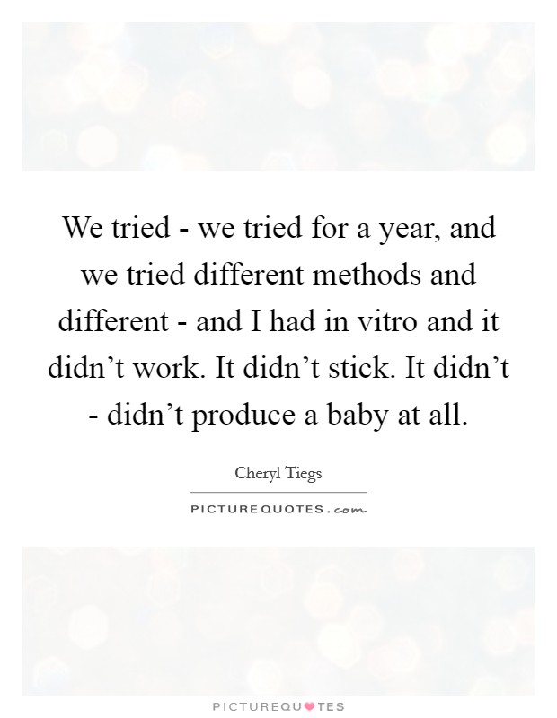 We tried - we tried for a year, and we tried different methods and different - and I had in vitro and it didn't work. It didn't stick. It didn't - didn't produce a baby at all Picture Quote #1