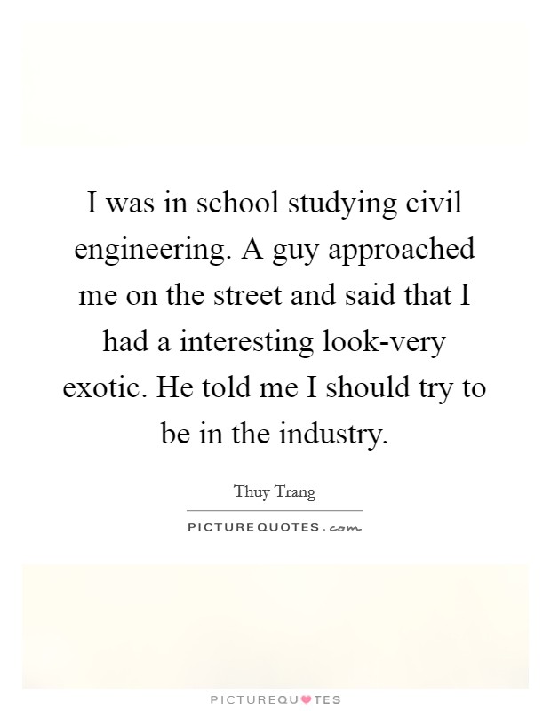 I was in school studying civil engineering. A guy approached me on the street and said that I had a interesting look-very exotic. He told me I should try to be in the industry Picture Quote #1