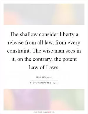 The shallow consider liberty a release from all law, from every constraint. The wise man sees in it, on the contrary, the potent Law of Laws Picture Quote #1