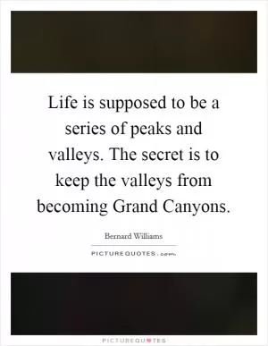 Life is supposed to be a series of peaks and valleys. The secret is to keep the valleys from becoming Grand Canyons Picture Quote #1