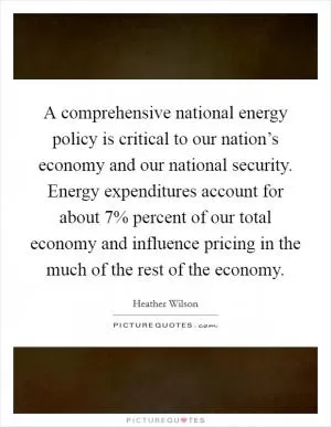 A comprehensive national energy policy is critical to our nation’s economy and our national security. Energy expenditures account for about 7% percent of our total economy and influence pricing in the much of the rest of the economy Picture Quote #1
