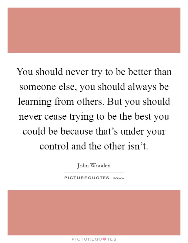 You should never try to be better than someone else, you should always be learning from others. But you should never cease trying to be the best you could be because that's under your control and the other isn't Picture Quote #1