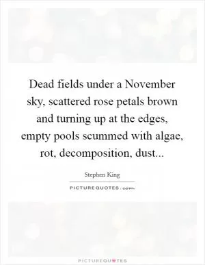 Dead fields under a November sky, scattered rose petals brown and turning up at the edges, empty pools scummed with algae, rot, decomposition, dust Picture Quote #1