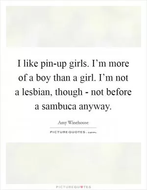 I like pin-up girls. I’m more of a boy than a girl. I’m not a lesbian, though - not before a sambuca anyway Picture Quote #1
