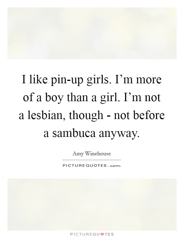 I like pin-up girls. I'm more of a boy than a girl. I'm not a lesbian, though - not before a sambuca anyway Picture Quote #1