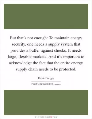 But that’s not enough: To maintain energy security, one needs a supply system that provides a buffer against shocks. It needs large, flexible markets. And it’s important to acknowledge the fact that the entire energy supply chain needs to be protected Picture Quote #1