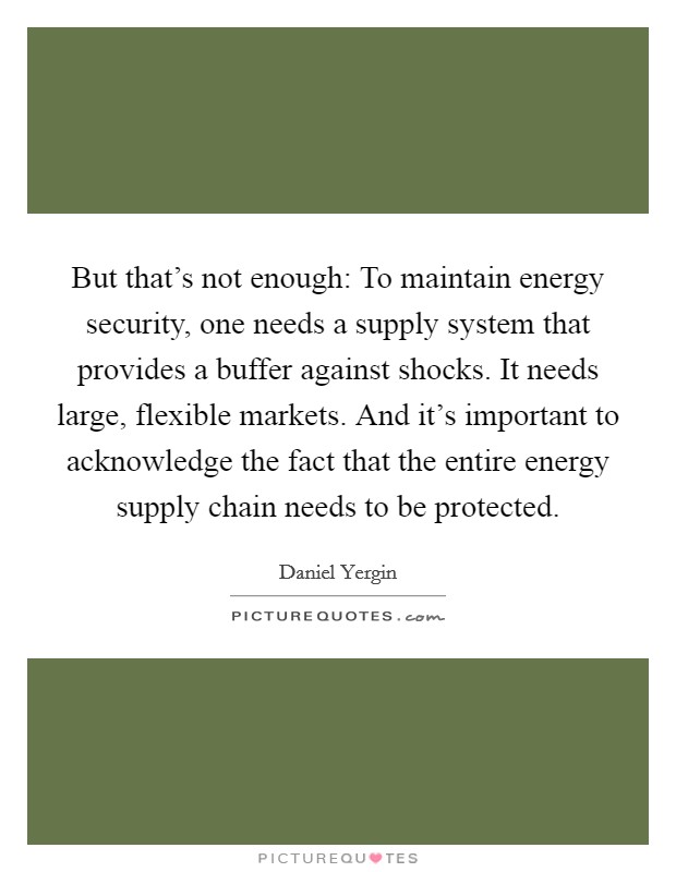 But that's not enough: To maintain energy security, one needs a supply system that provides a buffer against shocks. It needs large, flexible markets. And it's important to acknowledge the fact that the entire energy supply chain needs to be protected Picture Quote #1