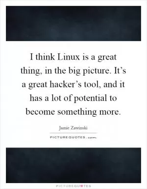 I think Linux is a great thing, in the big picture. It’s a great hacker’s tool, and it has a lot of potential to become something more Picture Quote #1