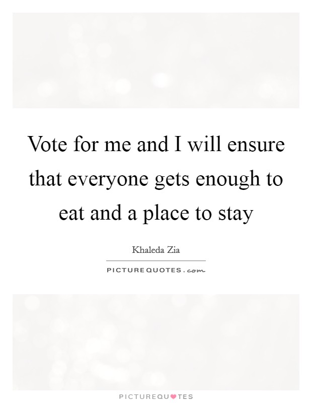 Vote for me and I will ensure that everyone gets enough to eat and a place to stay Picture Quote #1