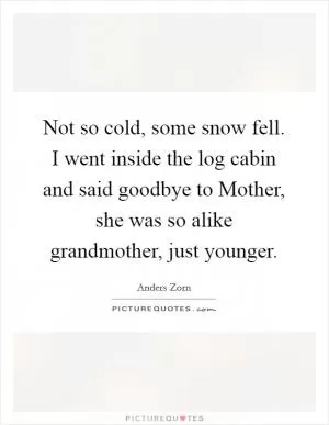 Not so cold, some snow fell. I went inside the log cabin and said goodbye to Mother, she was so alike grandmother, just younger Picture Quote #1