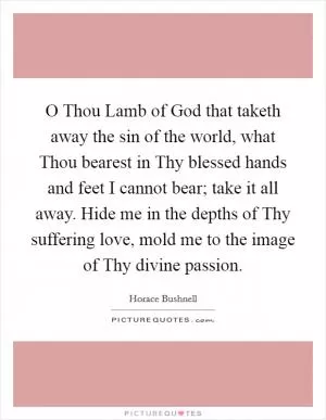 O Thou Lamb of God that taketh away the sin of the world, what Thou bearest in Thy blessed hands and feet I cannot bear; take it all away. Hide me in the depths of Thy suffering love, mold me to the image of Thy divine passion Picture Quote #1