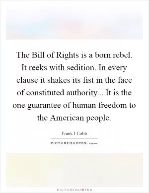 The Bill of Rights is a born rebel. It reeks with sedition. In every clause it shakes its fist in the face of constituted authority... It is the one guarantee of human freedom to the American people Picture Quote #1