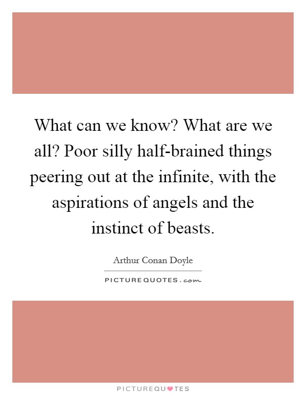 What can we know? What are we all? Poor silly half-brained things peering out at the infinite, with the aspirations of angels and the instinct of beasts Picture Quote #1