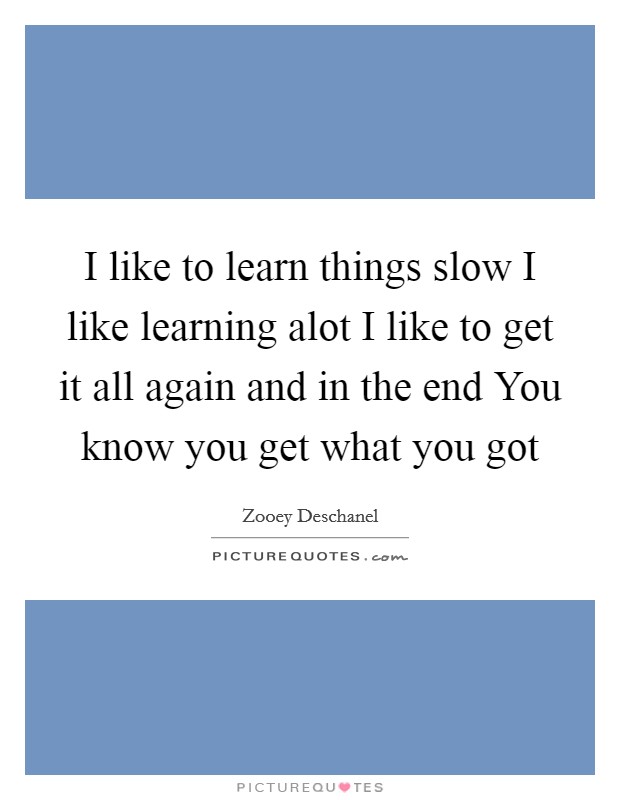 I like to learn things slow I like learning alot I like to get it all again and in the end You know you get what you got Picture Quote #1