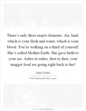 There’s only three major elements. Air, land, which is your flesh and water, which is your blood. You’re walking on a third of yourself. She’s called Mother Earth. She gave birth to your ass. Ashes to ashes, dust to dust, your maggot food ass going right back to her! Picture Quote #1