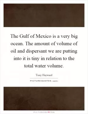 The Gulf of Mexico is a very big ocean. The amount of volume of oil and dispersant we are putting into it is tiny in relation to the total water volume Picture Quote #1
