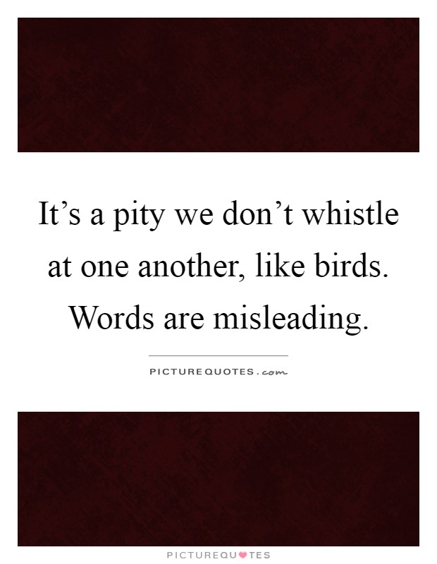 It's a pity we don't whistle at one another, like birds. Words are misleading Picture Quote #1