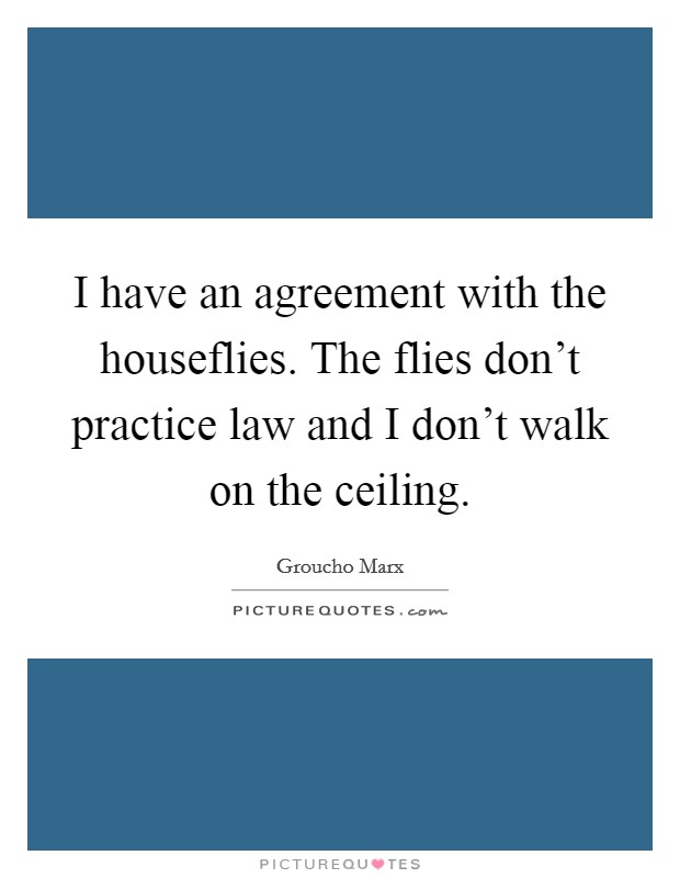 I have an agreement with the houseflies. The flies don't practice law and I don't walk on the ceiling Picture Quote #1