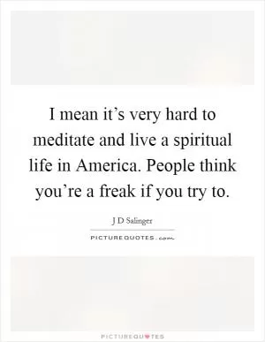 I mean it’s very hard to meditate and live a spiritual life in America. People think you’re a freak if you try to Picture Quote #1