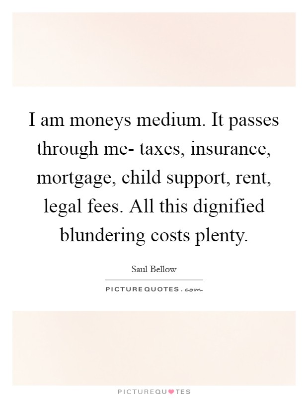 I am moneys medium. It passes through me- taxes, insurance, mortgage, child support, rent, legal fees. All this dignified blundering costs plenty Picture Quote #1