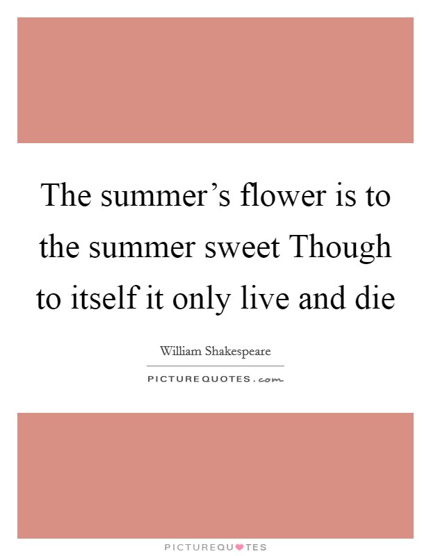The summer's flower is to the summer sweet Though to itself it only live and die Picture Quote #1