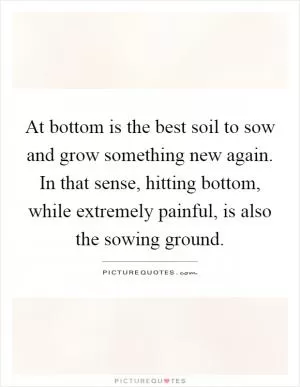At bottom is the best soil to sow and grow something new again. In that sense, hitting bottom, while extremely painful, is also the sowing ground Picture Quote #1