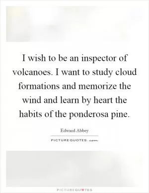 I wish to be an inspector of volcanoes. I want to study cloud formations and memorize the wind and learn by heart the habits of the ponderosa pine Picture Quote #1