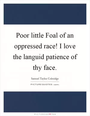 Poor little Foal of an oppressed race! I love the languid patience of thy face Picture Quote #1
