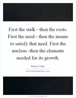 First the stalk - then the roots. First the need - then the means to satisfy that need. First the nucleus -then the elements needed for its growth Picture Quote #1