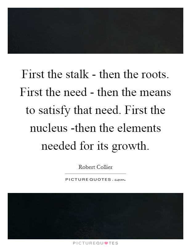 First the stalk - then the roots. First the need - then the means to satisfy that need. First the nucleus -then the elements needed for its growth Picture Quote #1